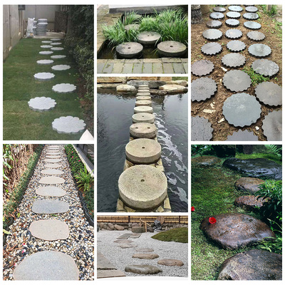 踏步石鹅卵石自然石汀步石庭院草坪莲花垫脚石园林造景老旧石磨盘