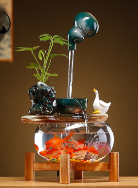 招财循环流水悬壶玻璃鱼缸创意客厅玄关桌面喷泉加湿器乔迁开业礼