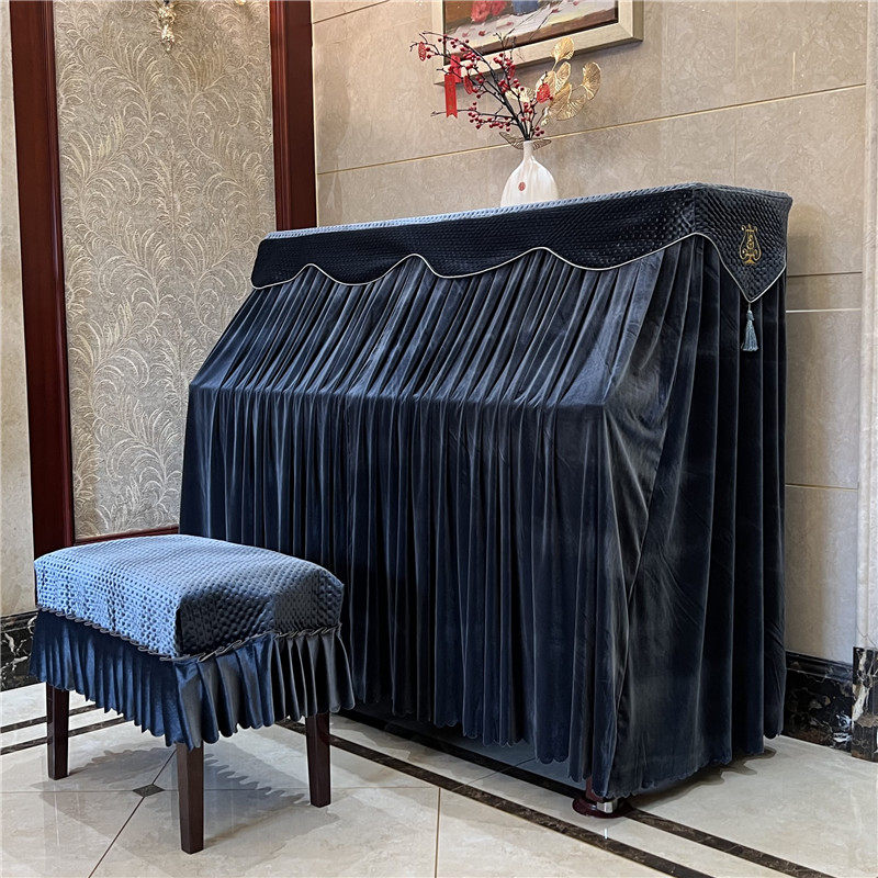 法式田园钢琴罩法兰绒布钢琴盖布白色蕾丝复古半罩防尘罩全罩盖巾