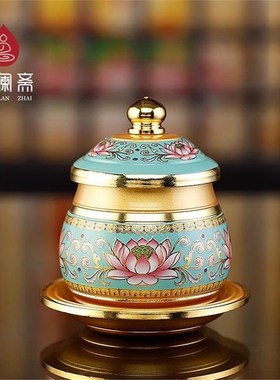 佛堂装饰观音莲花供水杯菩萨净水杯佛前供奉圣水杯珐琅彩小摆件