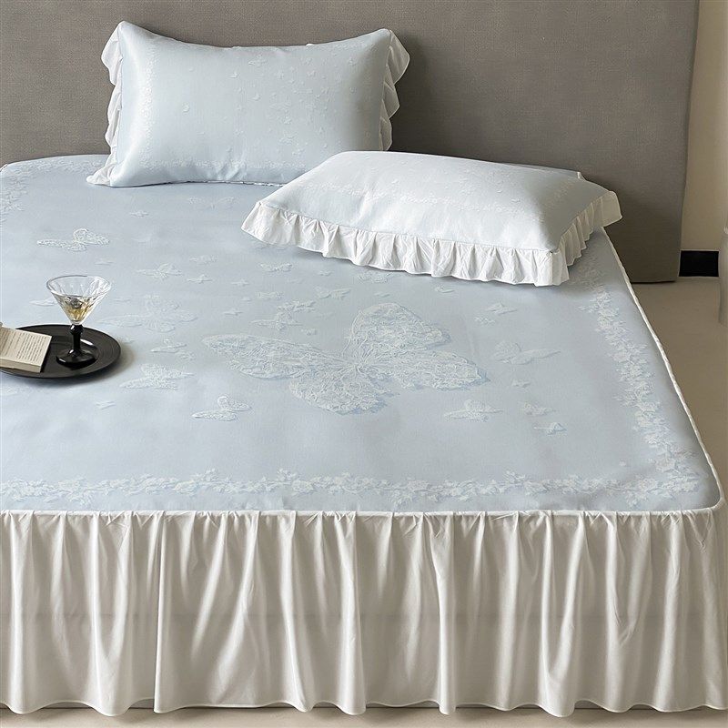 夏季A类抗菌冰丝凉席三件套蝴蝶可机洗凉感裸睡空调软席子床裙款,床上用品,冰丝席,淘宝优惠券,粉丝福利购,淘宝优惠卷