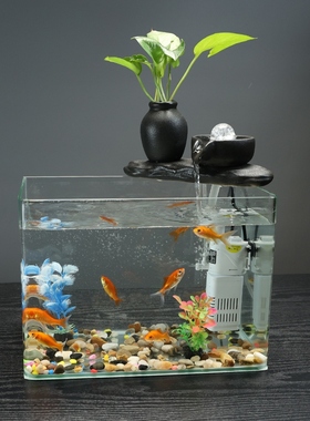 玻璃鱼缸流水招财摆件开业礼品桌面办公室客厅室内装饰品转运1