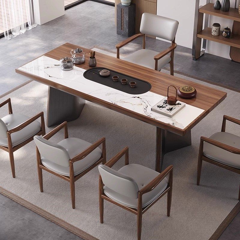 意式极简办公室泡茶桌组合岩板实木双拼茶桌现代高端别墅大板茶台,住宅家具,家用茶台/茶桌,淘宝优惠券,粉丝福利购,淘宝优惠卷