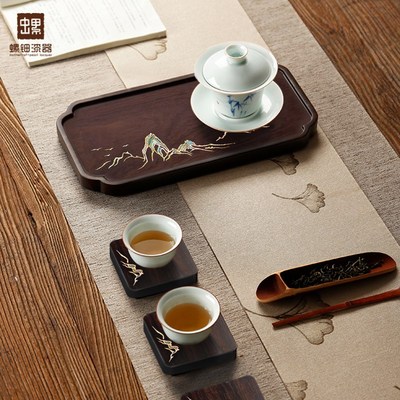 螺钿漆器茶盘家用实木茶具台古风小型托盘放茶叶杯沥水干泡台茶海
