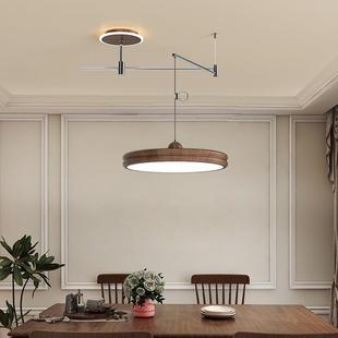 餐厅吊灯摇臂中古风复古胡桃木纹简约可移位吧台饭厅餐桌灯具