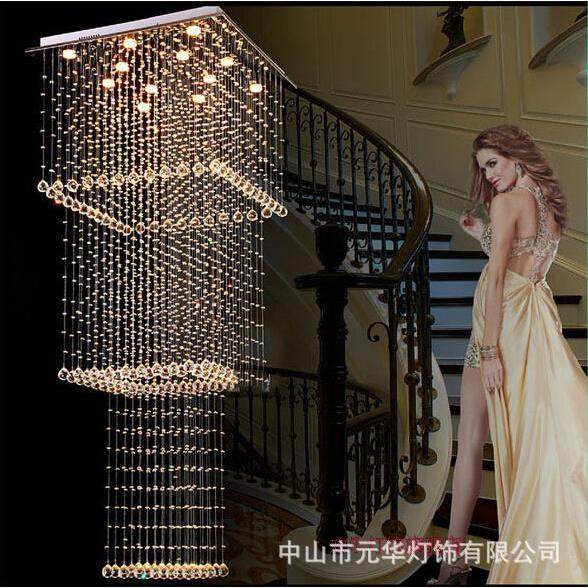 客厅水晶吊灯现代简约北欧别墅方形复式楼梯间水晶大吊灯长吊灯,家装灯饰光源,智能吊灯,淘宝优惠券,粉丝福利购,淘宝优惠卷