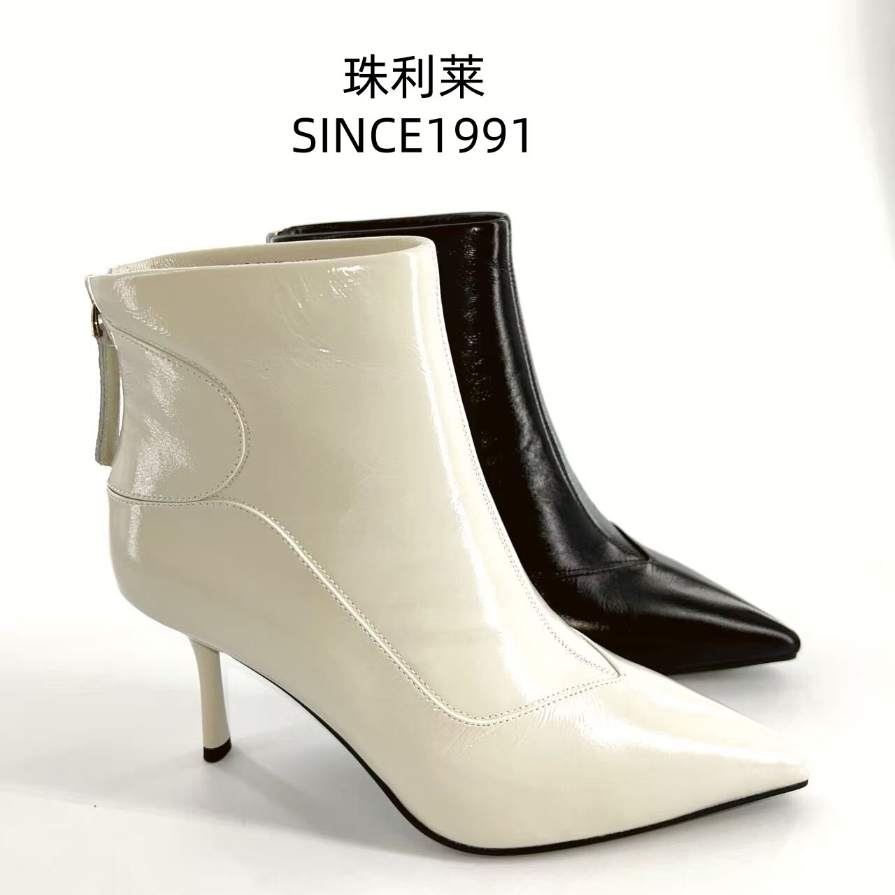 珠利莱秋季尖头细跟真皮短靴女