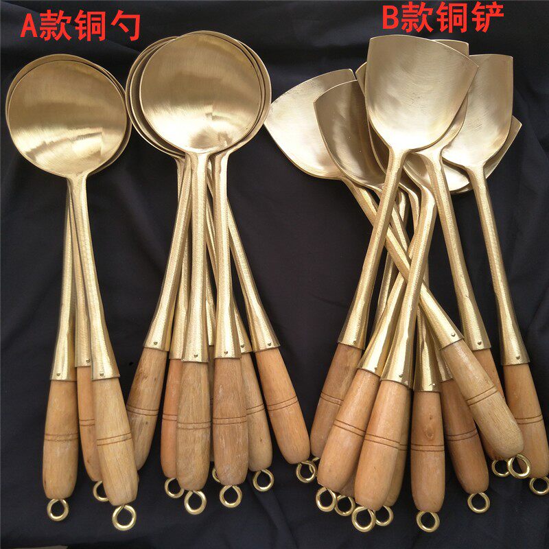 黄铜勺家用加厚厨师炒勺加长柄铜锅铲子蛋饺勺酒店饭店炒菜铜勺铲