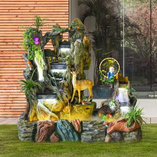 动物树脂墙角流水摆件阳台庭院办公室户外招财装 饰加湿器树脂水景