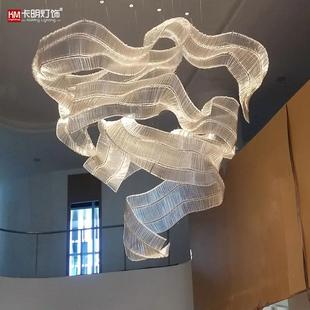 酒店大堂宴会厅水晶玻璃飘带吊灯宾馆会所大厅前台前厅流水水晶灯