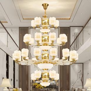 新中式 楼大吊灯大厅别墅挑空客厅大灯中空楼中楼挑高玉石灯具 复式