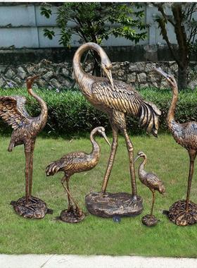 玻璃钢仿铜仙鹤雕塑丹顶鹤道具户外广场水池摆件落地模型草坪装饰