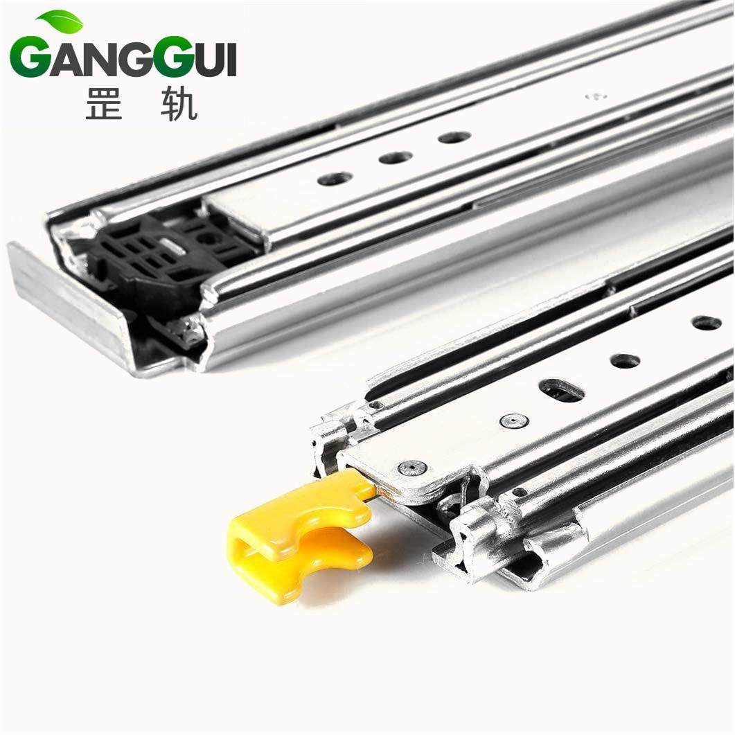 76mm重型三节自锁滑轨 工业机械抽屉导轨 汽车房车改装带锁轨道