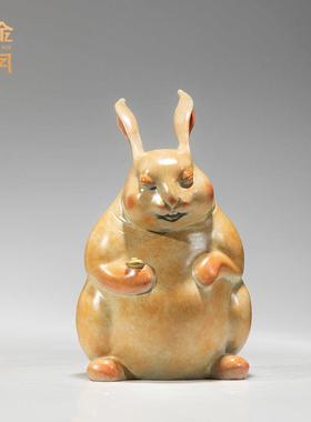铜金岁月钱兔似锦兔子黄铜摆件工艺品嫦娥月宫小仙兔彩铜摆件装饰