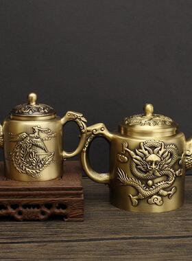 全黄铜创意大容量龙凤茶壶功夫茶壶山水壶家居办公室茶具装饰摆件