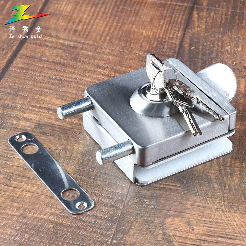 泽秀金玻璃门锁 四方形单门单开 办公室店铺有框靠墙插销门锁133B