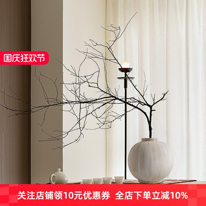 法式中古复古陶瓷侘寂风白色陶罐大花瓶客厅插花花器摆件圆形大肚