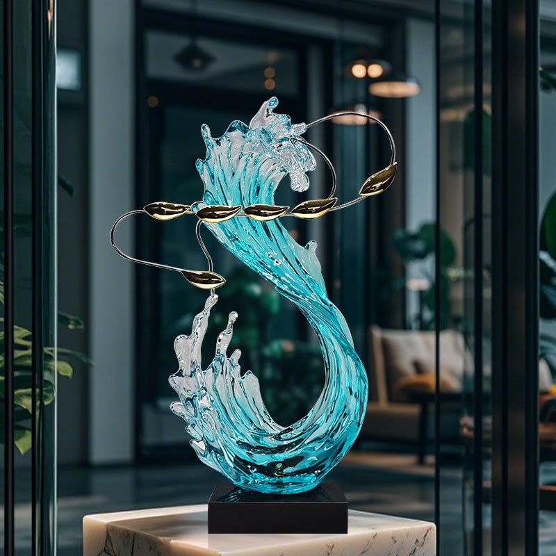 透明树脂浪花游鱼创意雕塑房地产售楼部酒店大堂玄关风生水起摆件,家居饰品,装饰摆件,淘宝优惠券,粉丝福利购,淘宝优惠卷