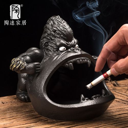 陶迷创意动物大金刚烟灰缸个性办公室客厅大容量陶瓷防飞灰烟缸