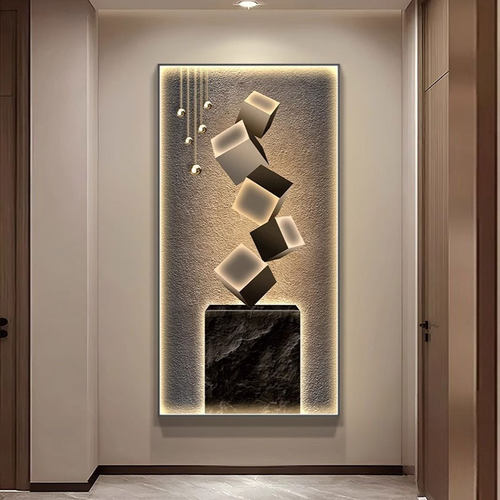 壁灯新款侘寂风中式玄关装饰画LED入户进门背景墙灯光画走廊挂画