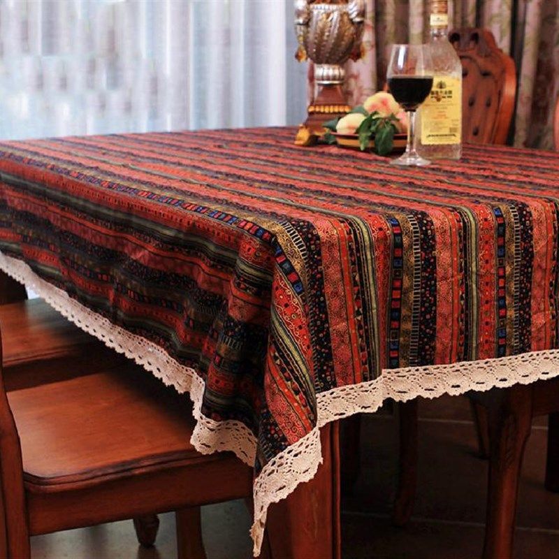 异域风情烫金红色条纹桌布东南亚民族风棉麻布长方形茶几餐桌盖巾,居家布艺,桌布,淘宝优惠券,粉丝福利购,淘宝优惠卷