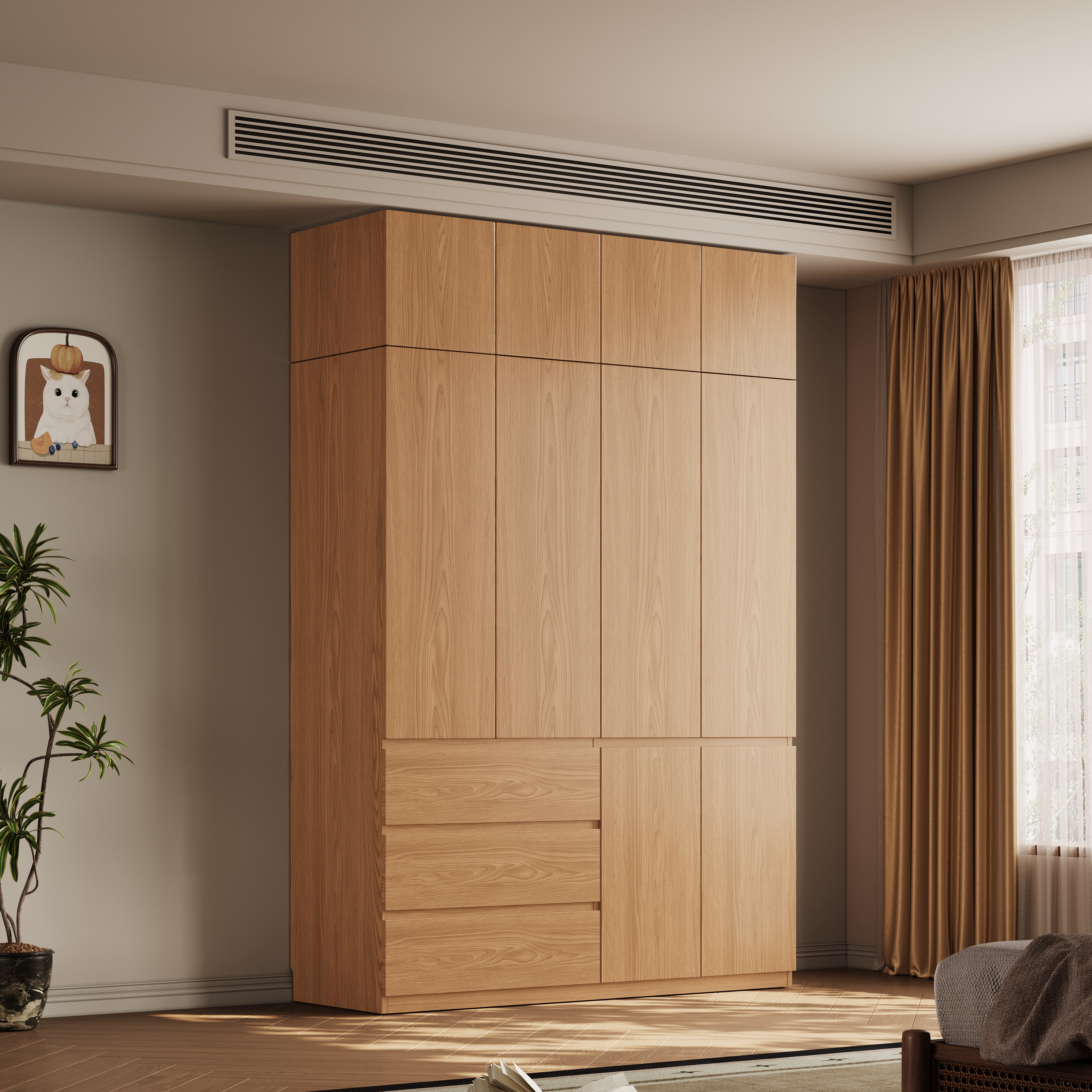 现货全实木橡木衣柜原木风家用卧室原木色衣柜ENF级环保大衣橱