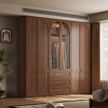 全实木橡木定制衣柜卧室家用现代简约复古衣橱储物柜组合收纳柜