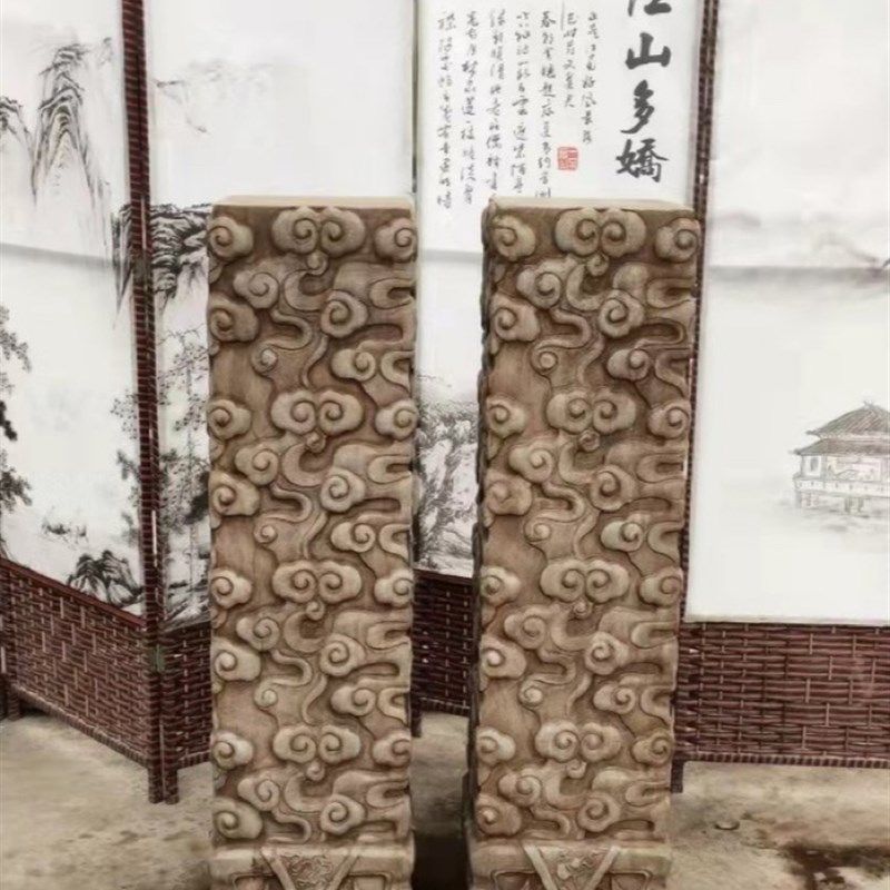 石雕祥云石柱花几拴马桩柱子仿古青石汉白玉酒店庭院会所玄关摆件