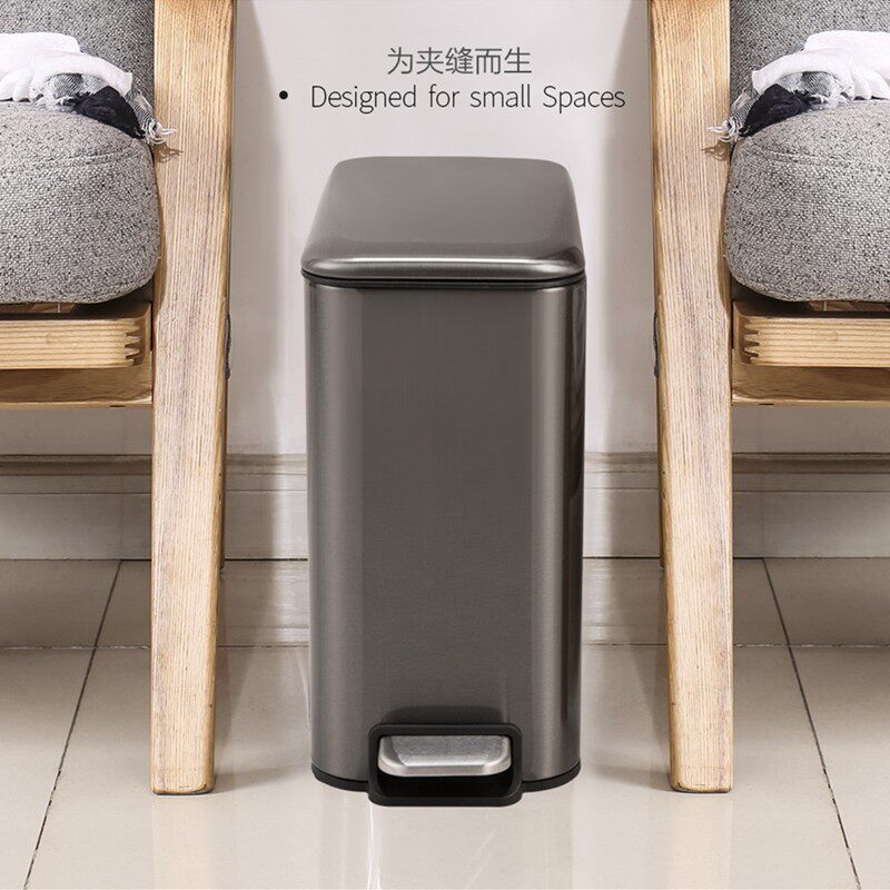 可爱少女风桶家用不锈钢带盖脚踏踩脚静音厕所客厅卧室夹缝垃圾筒