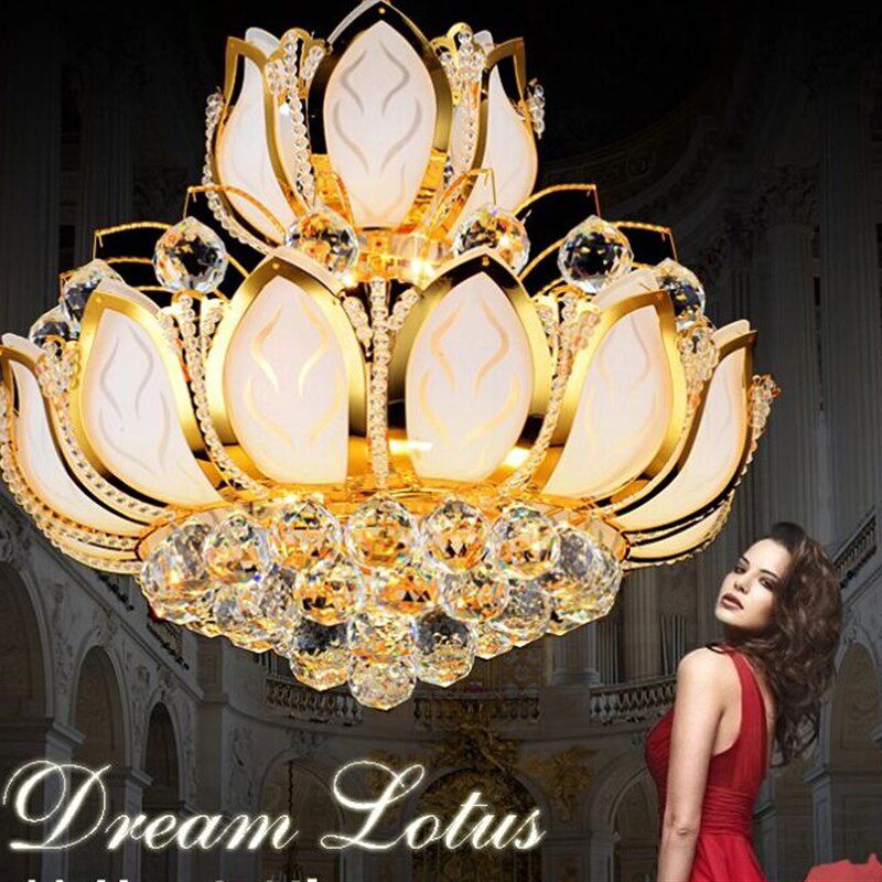 欧式水晶吊灯圆形金色客厅灯餐厅灯楼梯玄关过道灯具莲花佛堂灯饰,家装灯饰光源,客厅吊灯,淘宝优惠券,粉丝福利购,淘宝优惠卷