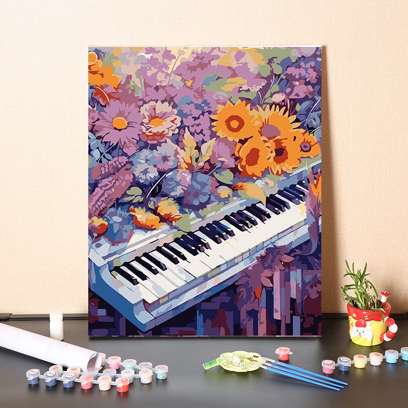 数字油画diy手工填充梦幻钢琴花卉手绘涂色客厅装饰丙烯油彩画画