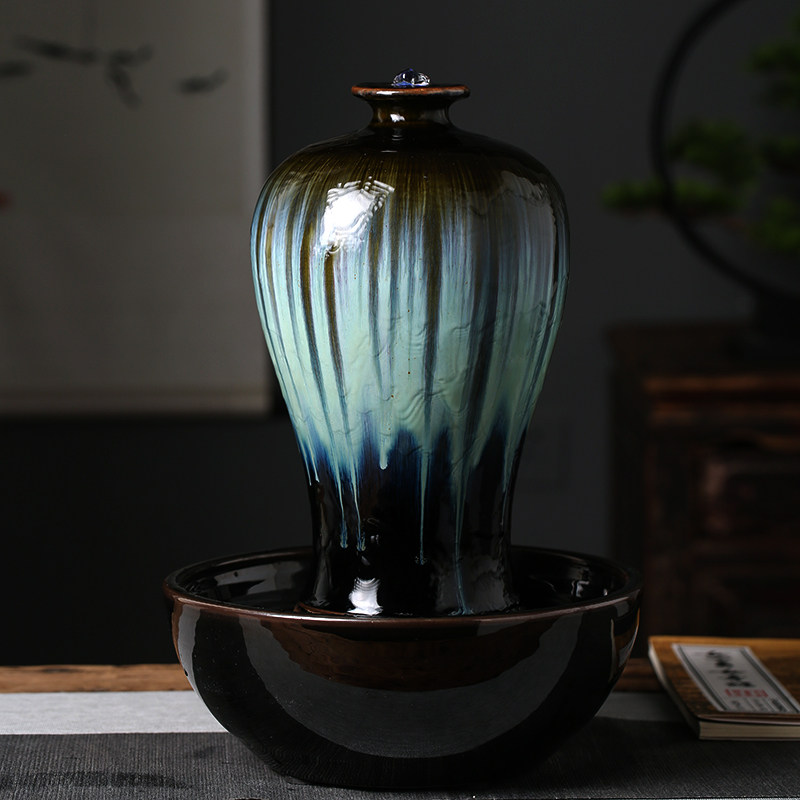 陶瓷流水器循环水加湿器喷泉创意办公室桌面客厅茶几花瓶装饰摆件