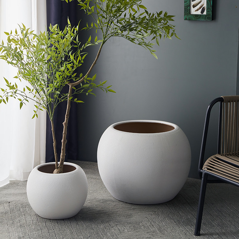 特大号陶瓷花盆白色大圆球家居创意摆件种树酒店仿真绿植花盆大型