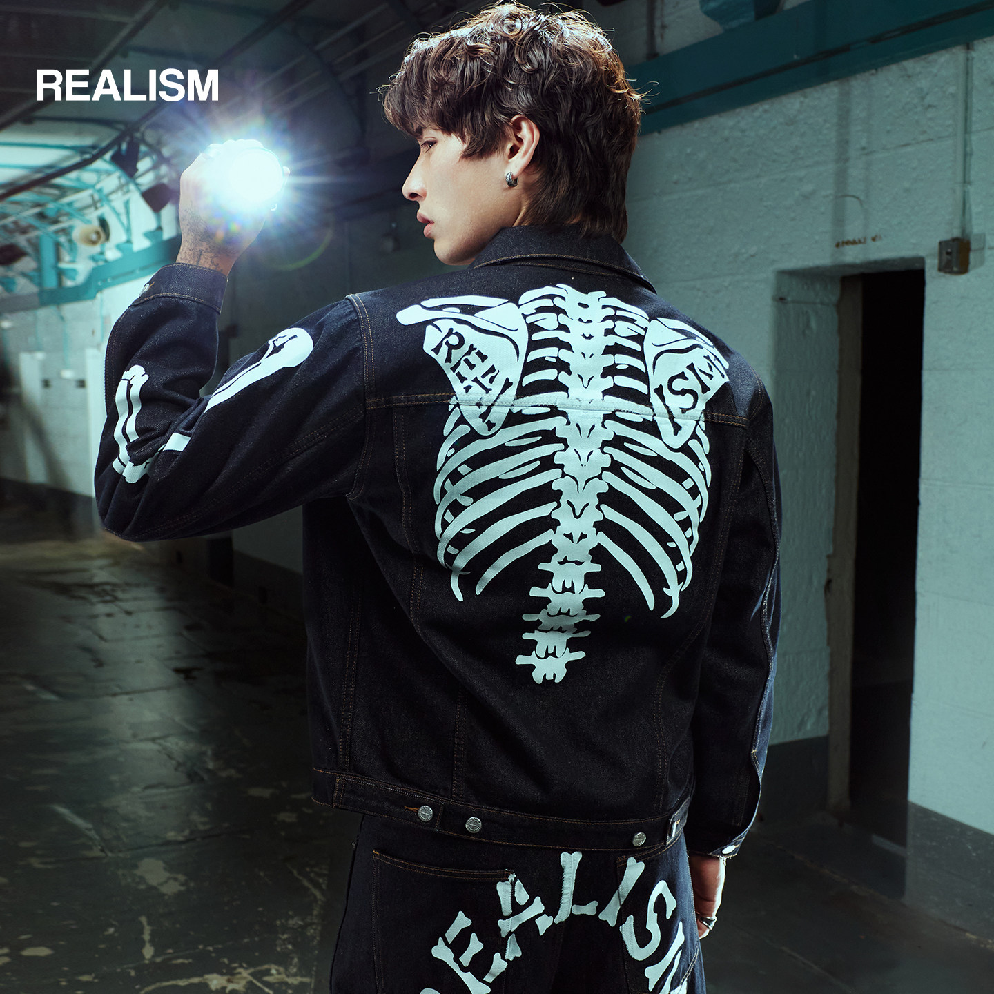 REALISM万圣节夜光骷髅复古牛仔外套夹克美式朋克街头酷潮男女款