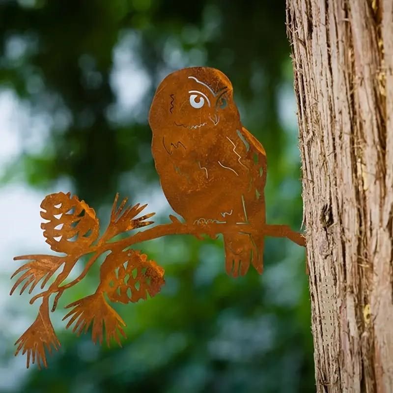 生锈松树枝上的复古锯猫头鹰园林园艺金属艺术树桩树干铁艺装饰品,家居饰品,户外/庭院摆件,淘宝优惠券,粉丝福利购,淘宝优惠卷