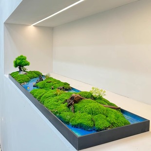 苔藓青苔造景会议桌面摆件隔断软装苔藓绿植过道布置山水微景观