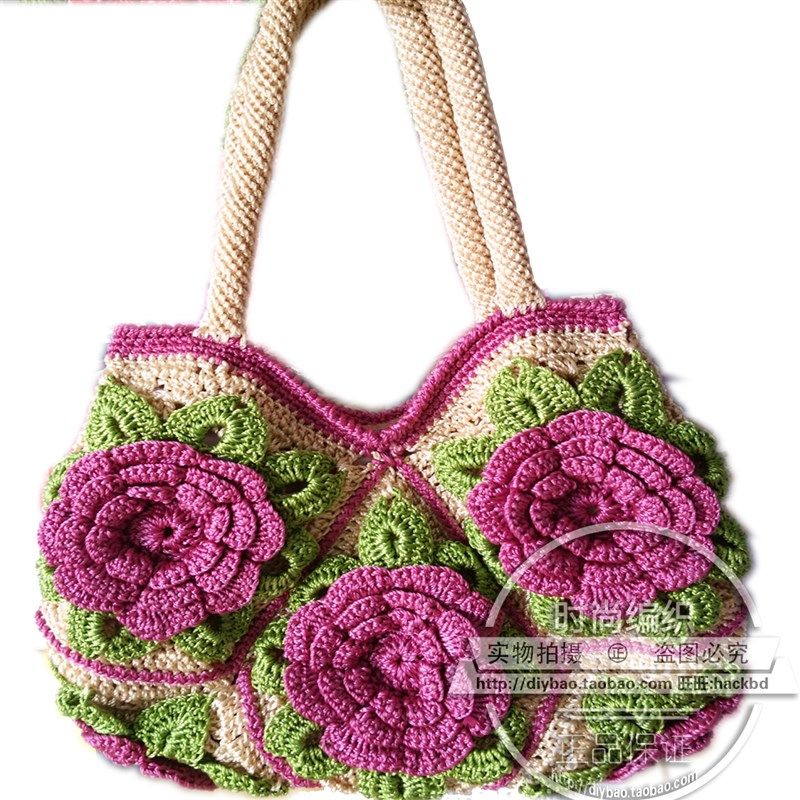 8片花拼花包 枣红色 手工包 钩编包 手工艺品