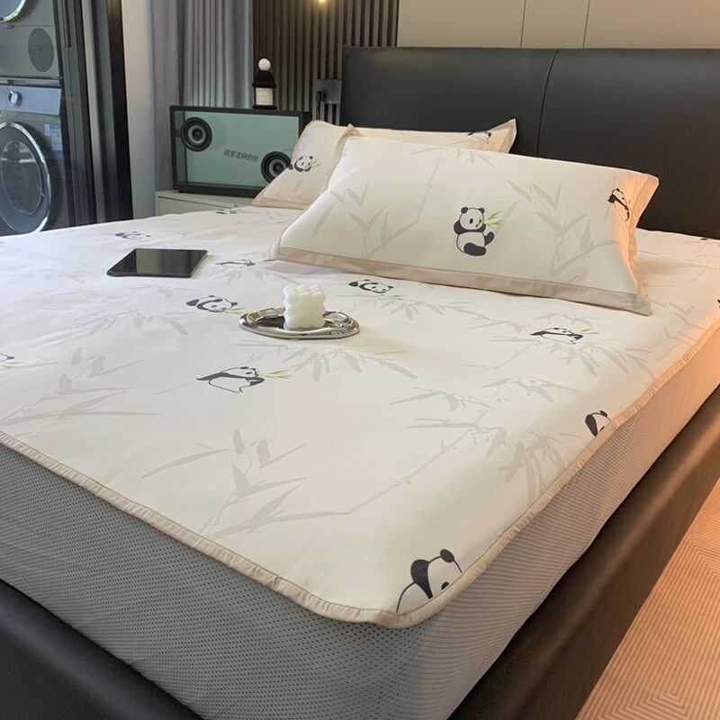 夏季凉感可爱卡通熊猫冰丝凉席三件套床笠款冰藤席可机洗空调软席,床上用品,冰丝席,淘宝优惠券,粉丝福利购,淘宝优惠卷
