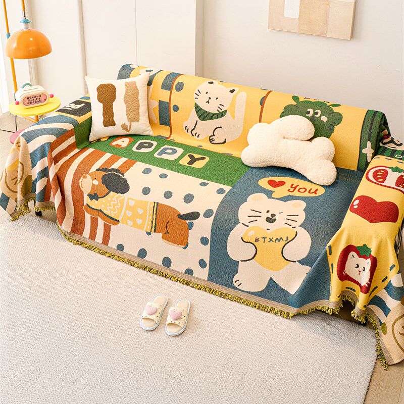 卡通四季通用沙发盖布2025年新款沙发巾防猫抓全盖固定防滑沙发垫