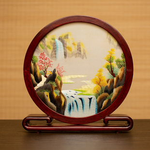 刺绣摆件成品古典中式苏绣桌面台屏手工艺双面绣屏风书房装饰礼品