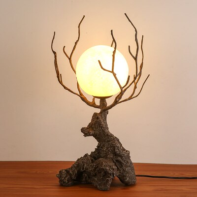 仿真树枝鹿形台灯个性创意侘寂风客厅茶室卧室玄关民宿根艺装饰灯
