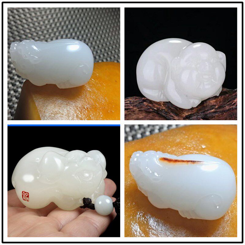 天然老和田玉羊脂白玉籽料貔貅手把件玉石把玩件男款神兽文玩件