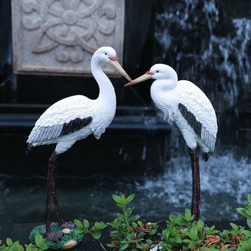 仿真小白鹭摆件一对庭院水池假山鱼池装饰花园落地动物雕塑工艺品