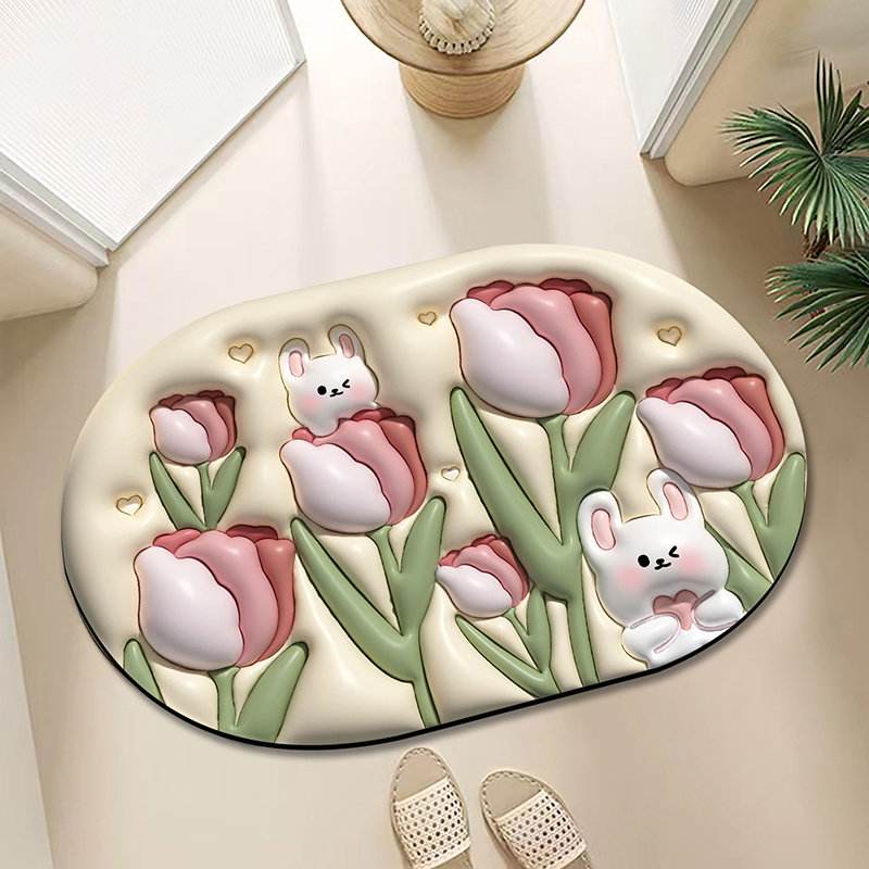 光感立体硅藻泥吸水速干浴室地垫柔软科技皮双面防滑卫生间门口