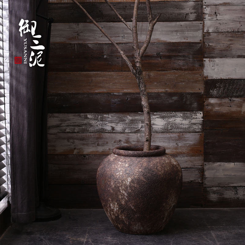 粗陶装饰大坛子 酒店庭院花盆大缸 陶瓷大花盆落地摆件种树花器