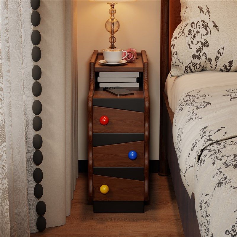 中古风实木超窄床头柜卧室20cm窄边柜创意设计三层覆古长条床边柜,住宅家具,床头柜,淘宝优惠券,粉丝福利购,淘宝优惠卷