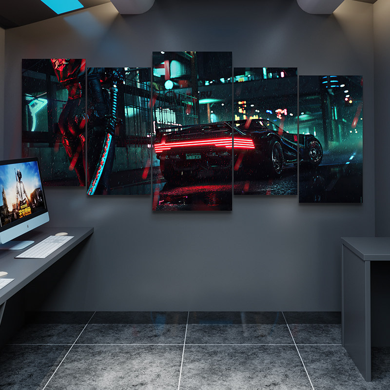 赛博朋克装饰画2077网吧网咖酒吧背景墙壁画卧室电竞房间酒店挂画