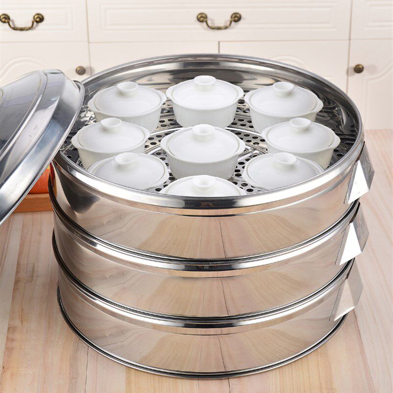 不锈钢大蒸笼屉蒸笼家用大号蒸锅蒸包笼商品圆孔蒸笼多层加厚蒸屉