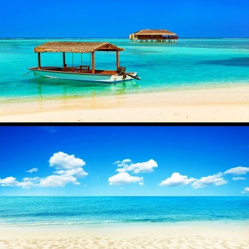 鱼缸背景画壁纸高清图外贴定制鱼缸造景沙滩海景水族箱装饰海边白