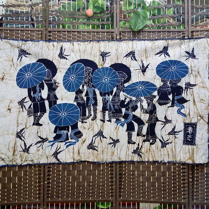 蜡染画春恋大号横幅棉布壁挂餐厅民宿装饰背景画云南民族手工布画